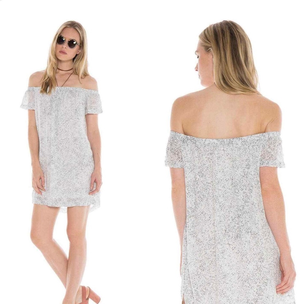 Anthropologie  Cloth & Stone Off The Shoulder Mini Dress Rainstorm Print Size XS